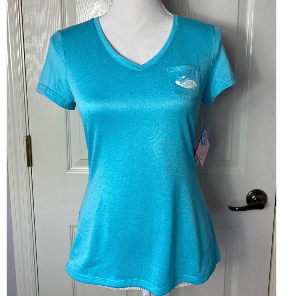 CHUBBY MERMAID " Save The Manatees" Junior Medium V Neck Top